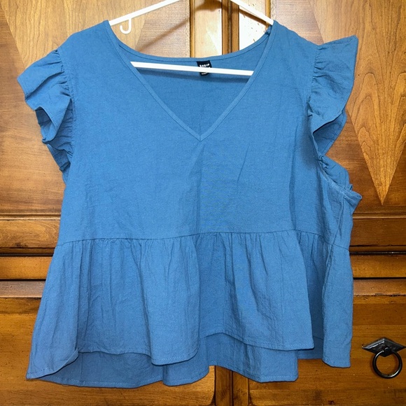 Shein Blue ruffled sleeve top size large - Picture 1 of 2